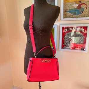 GUESS Large Uptown Chic Turnlock satchel vibrant pink